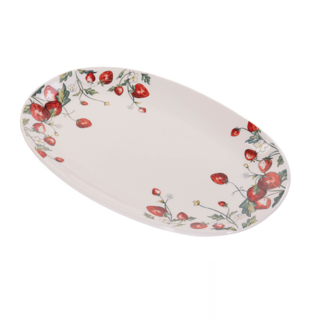 Platou ceramic Emily, model cu capsuni, 29 x 18 cm