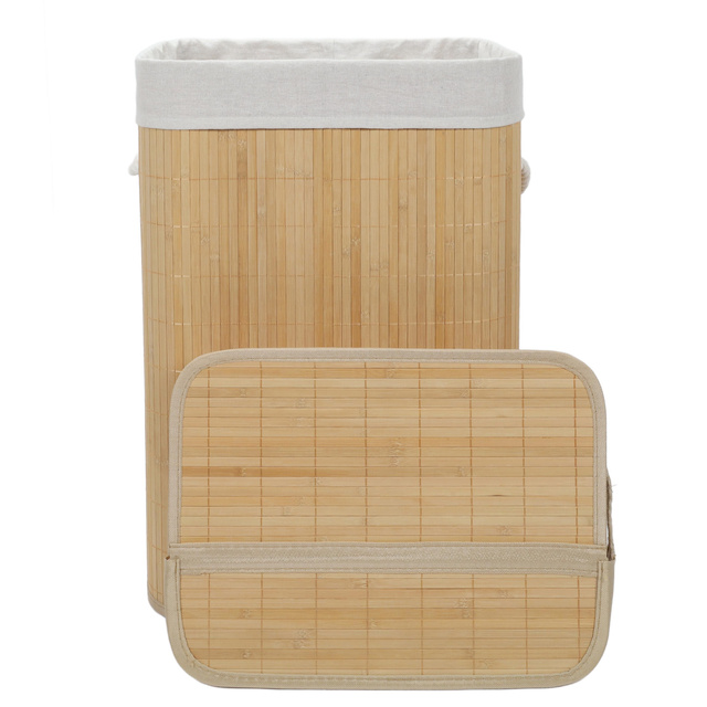 Coș de rufe din bambus cu capac, 80 l