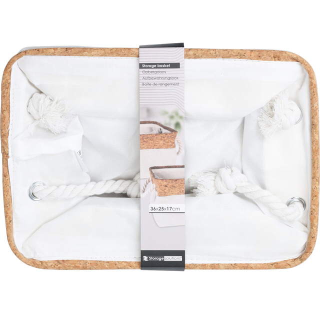 Coș de depozitare cu mânere din sfoară și capac din plută, 36 x 25 x 17 cm