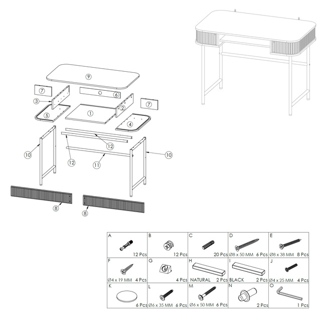 Birou COLVA, efect lemn de stejar, 105 x 60 x 75,1 cm