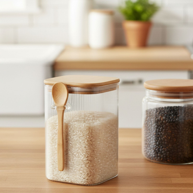 Recipiente ZUNI din sticlă cu capac, sticlă canelată