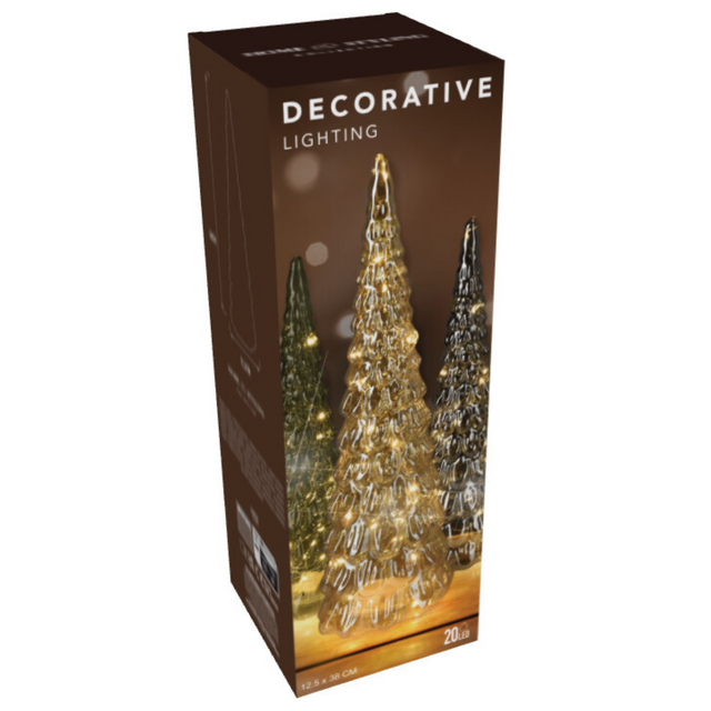 Brad de sticlă cu decor LED, 38 cm