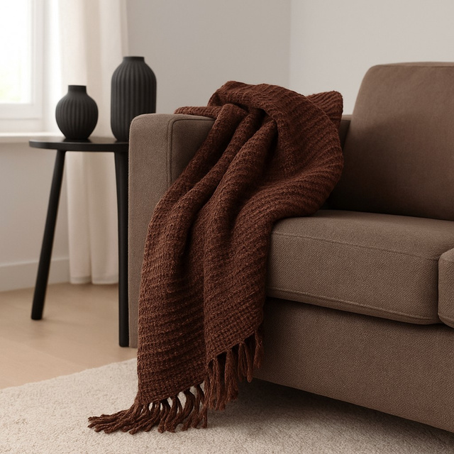 Pătură boho cu ciucuri, tricotată, 120 x 150 cm