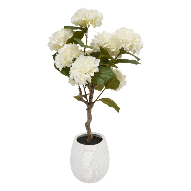 Hortensie artificială în ghiveci ceramic MIKA, albă, înălțime 100 cm