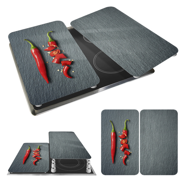 Plăci pentru protejarea plitei, set de 2 plăci rezistente, set de picioare, sticlă călită, 30 x 52 cm, WENKO, cayenne