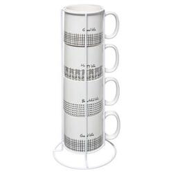 Set 4 cesti din ceramica, cu suport LIFE, 240 ml