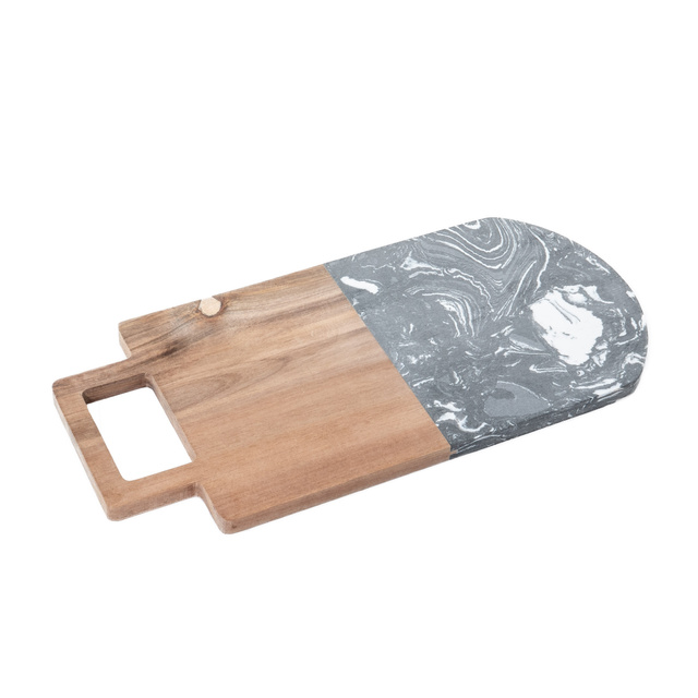 Tava de servire, marmura si lemn, 38 x 18 cm