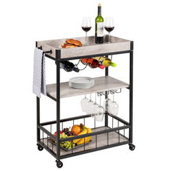 Cărucior de bucătărie RUSTICO, etajera pe trei niveluri pe roți cu suporturi pentru sticle și pahare - 80 x 89,5 x 40 cm, WENKO