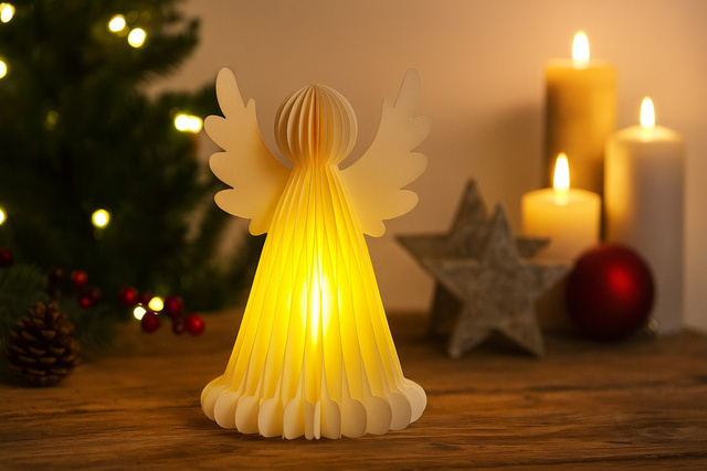Decorație de Crăciun strălucitoare, înger din hârtie cu 6 LED-uri