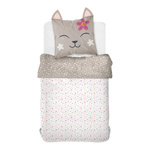 Lenjerie de pat pentru copii 140x200 cm LAZY MORNING, din bumbac, cu față de pernă cu urechi, pisicuță