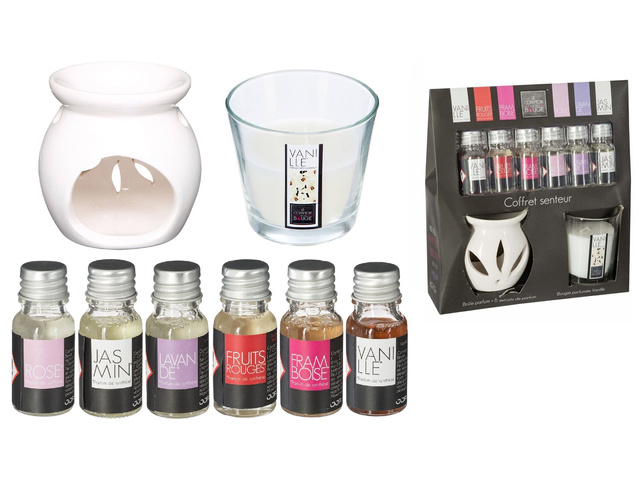 Semineu aromaterapie cu un set de 6 uleiuri + o lumanare cu parfum de vanilie