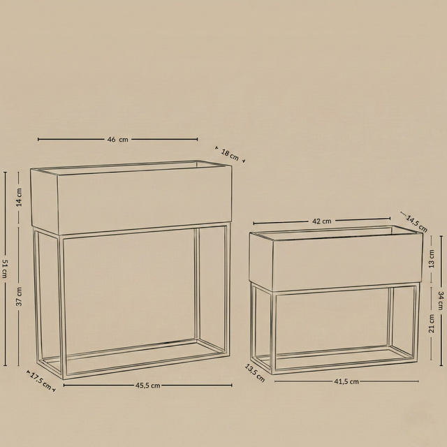 Jardiniere metalice lungi TINO, 2 suporturi