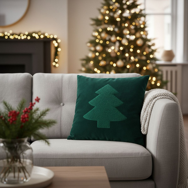 Pernă decorativă, model de sărbătoare, 45 x 45 cm, verde