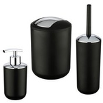 Set accesorii baie BRASIL BLACK, dozator de sapun + perie de toaleta + coș de gunoi 2 l, WENKO