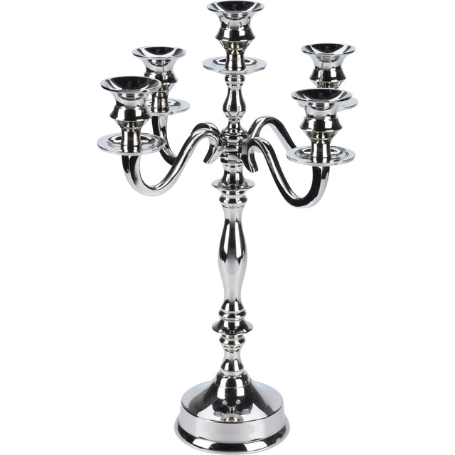 Candelabru argintiu, suport pentru 5 lumânări, 39 cm