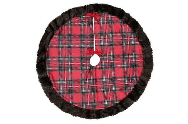 Covor de brad KLAUS, cu finisaj din blană, Ø 90 cm