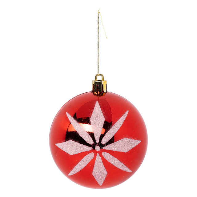 Set globuri rosii cu model alb, Ø 8 cm