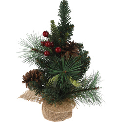 Brad artificial mic cu îmbrăcăminte naturală, 30 cm