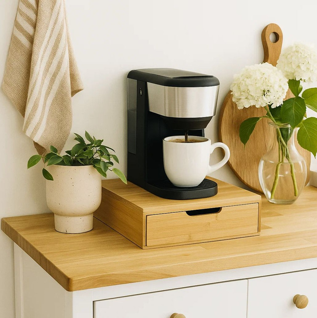 Recipient din bambus pentru capsule de cafea, 8 compartimente, 30 x 30 cm