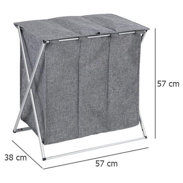 Coș pentru rufe TRIO TOP, gri, 3 compartimente, WENKO