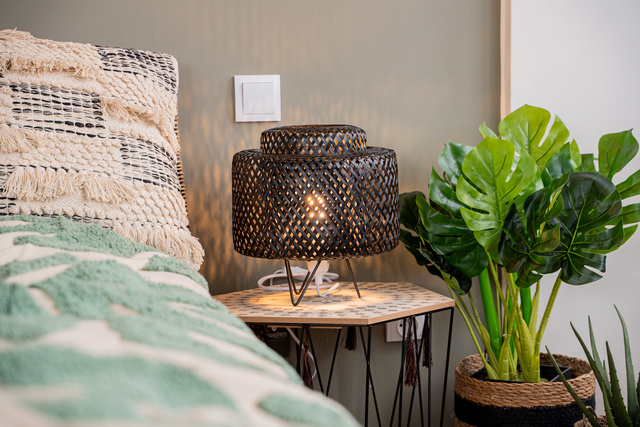 Veioza boho LIBY, impletitura din bambus, 25 cm