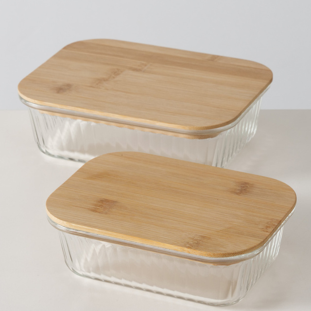 Recipiente pentru alimente LUKA cu capac din bambus, 2 buc.