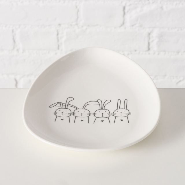 Farfurie cu forma neregulata Hoppy, model cu iepurasi, 20 x 16 cm.