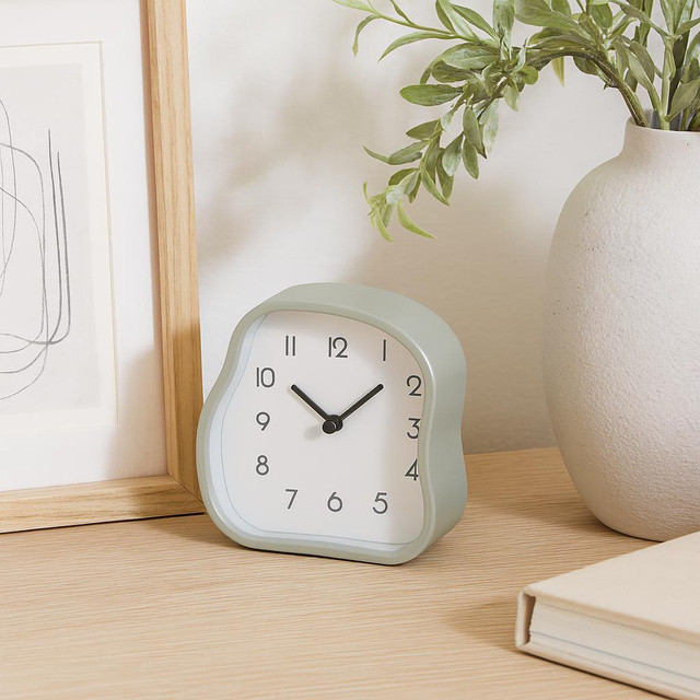 Ceas de masă AMORPH cu formă organică, cu față din sticlă, 12 cm, gri