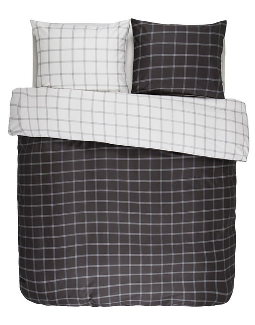 Lenjerie din satin de bumbac antracit-alb, față de pernă decorativă, lenjerie în carouri, Essenza, 200 x 220 cm