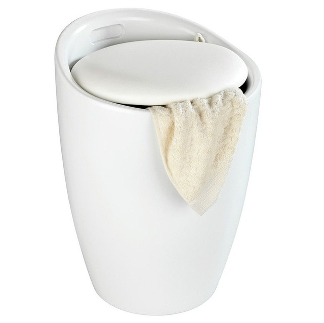 Coș de rufe cu scaun CANDY, alb mat, 2in1, WENKO