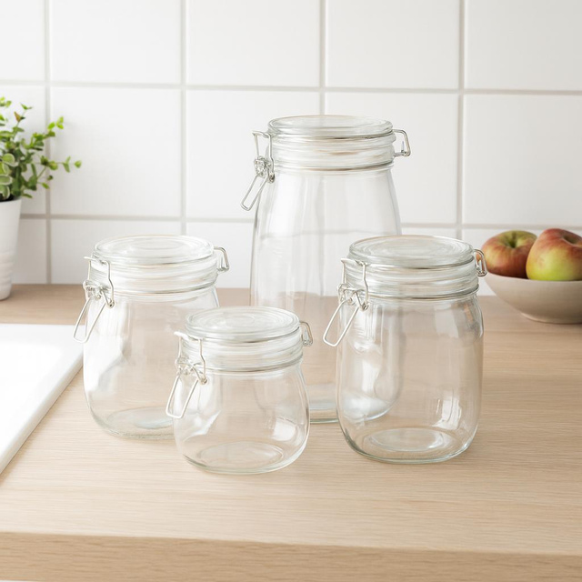 Borcanuri din sticlă cu clips RESO, 4 bucăți