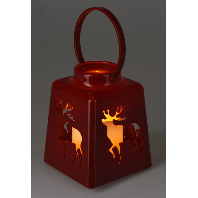 Lanterna de Crăciun cu lumânare LED, 14 cm, roșie