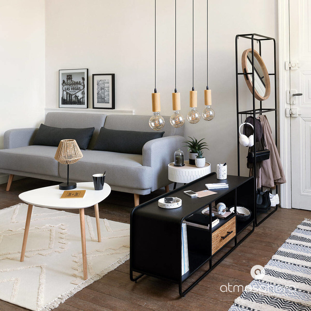 Lampă suspendată AYS, cadru din lemn, 80 cm