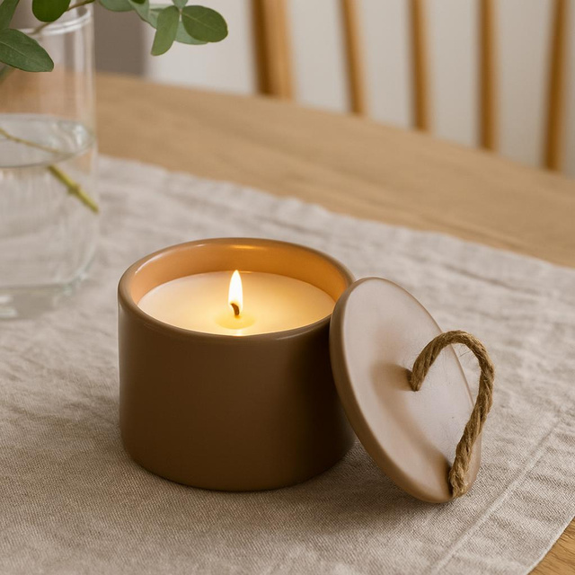 Lumânare în recipient din porțelan HELI, Ø 10 cm, maro