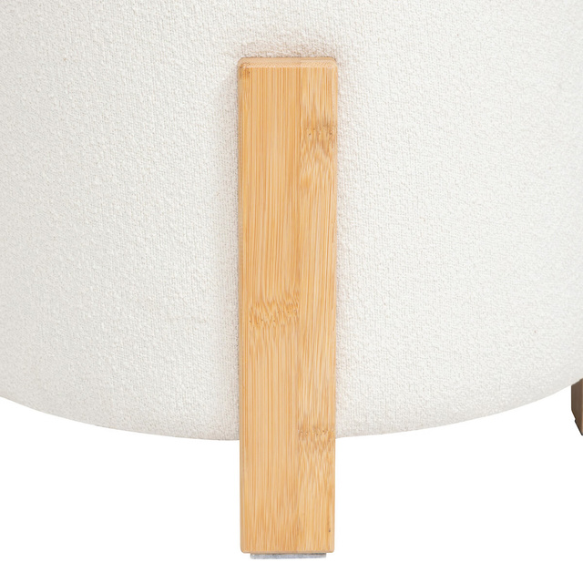 Puf bouclé Ø 37,5 cm cu picioare de bambus