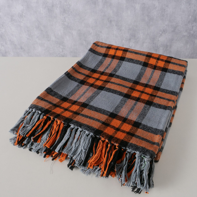 Pătură de bumbac cu franjuri KARO, 180 x 140 cm