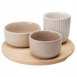 Set de boluri ceramice pentru gustări LINY pe un suport din bambus