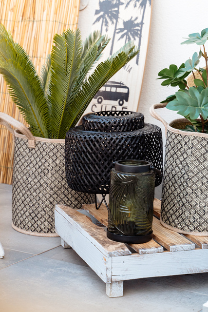 Veioza boho LIBY, impletitura din bambus, 25 cm