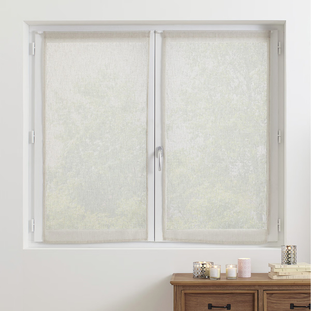 Set 2 perdele scurte, efect de in, 100% poliester, 60 x 120 cm