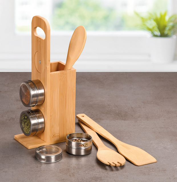 Set de accesorii de bucătărie, bambus, 7 elemente