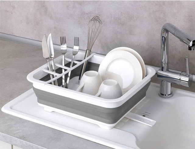 Uscător de vase pliabil, suport pentru vase, pliabil, WENKO, gri