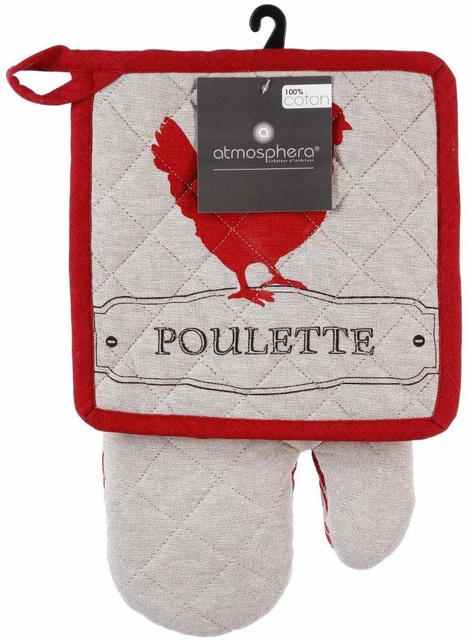 Mănușă de cuptor + suport POULETTE, bumbac, set