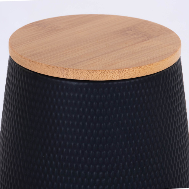 Recipient ceramic cu capac din bambus, 580 ml