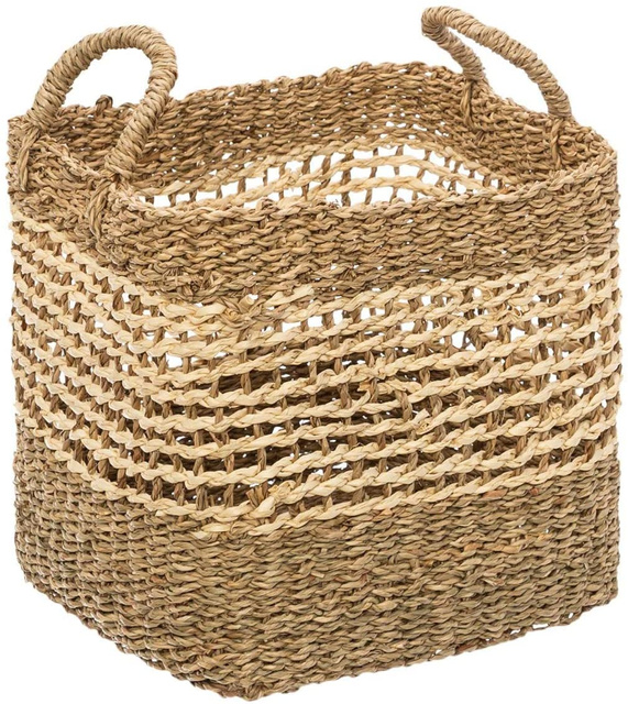 Coșuri de depozitare cu mânere, 3 buc, răchită