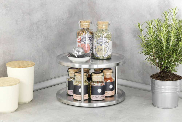 Placă rotativă, organizator pentru condimente - 2 niveluri, WENKO, argintiu