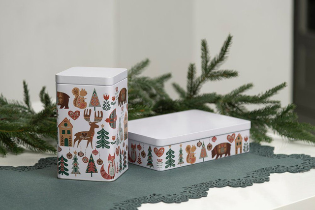 Recipient metalic pentru biscuiți FOLK, cu capac.