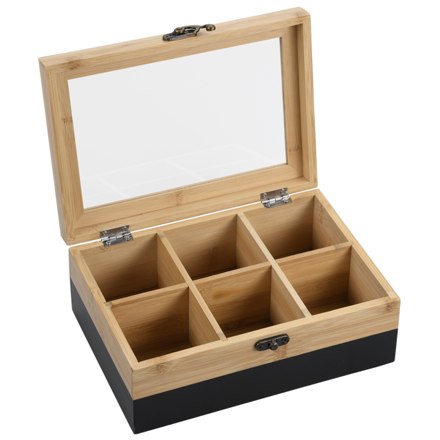 Cutie de ceai din bambus cu 6 compartimente, 21 x 15 x 8 cm