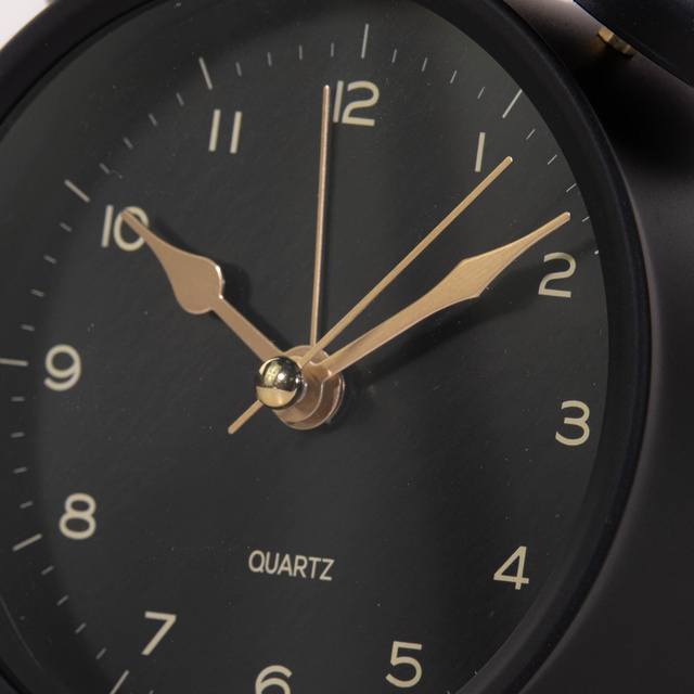 Ceas de masa cu alarma si limbii aurii, negru, 10 x 5,5 x 13,5 cm