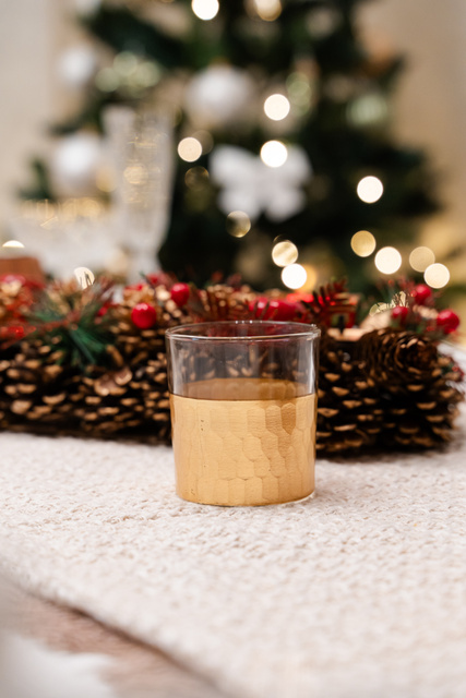 Sfeșnic din sticlă cu decor auriu, Ø 7,3 cm