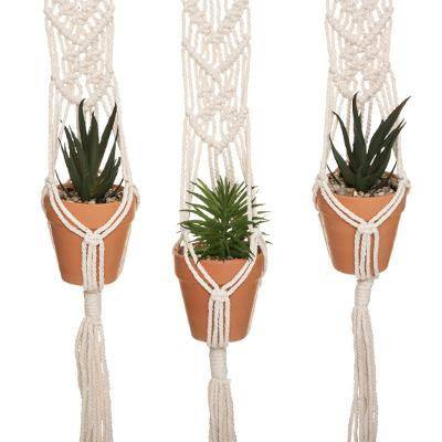 Pat de flori de perete Macrame, 3 plante artificiale